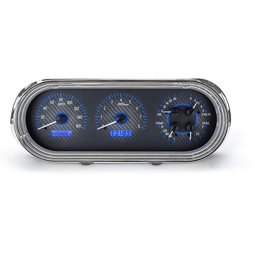 Dakota Digital Gauge, MDX System, 1963-65 Chevy Nova, Carbon Fiber Style Face, Blue Display, Custom