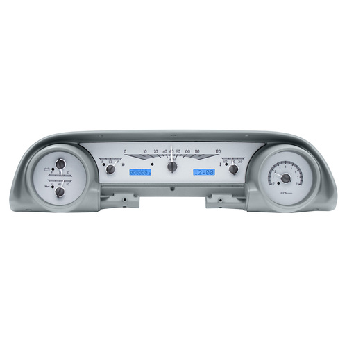 Dakota Digital Gauge, MDX System, 1963-64 Ford Galaxie, Silver Alloy Style Face, Blue Display, Custom