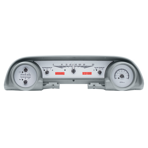 Dakota Digital Gauge, MDX System, 1963-64 Ford Galaxie, Silver Alloy Style Face, Red Display, Custom