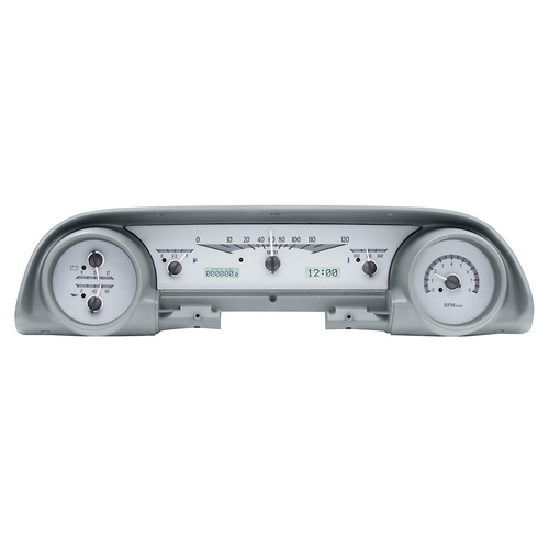 Dakota Digital Gauge, MDX System, 1963-64 Ford Galaxie, Silver Alloy Style Face, White Display, Custom