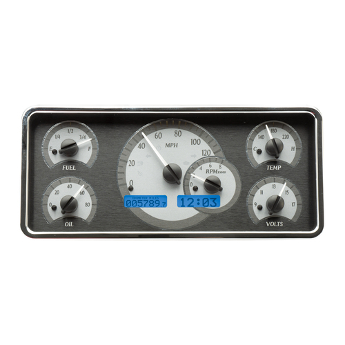 Dakota Digital Gauge, MDX System, 1963-72 Jeep Wagoneer/J-Trucks, Silver Alloy Style Face, Blue Display, Custom