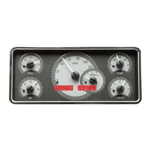 Dakota Digital Gauge, MDX System, 1963-72 Jeep Wagoneer/J-Trucks, Silver Alloy Style Face, Red Display, Custom