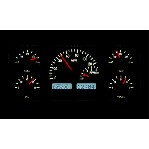 Dakota Digital Gauge, MDX System, 1963-72 Jeep Wagoneer/J-Trucks, Silver Alloy Style Face, White Display, Custom