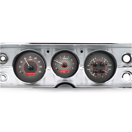 Dakota Digital Gauge, MDX System, 1964-65 Chevy Chevelle, Carbon Fiber Style Face, Red Display, Custom