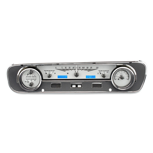 Dakota Digital Gauge, MDX System, 1964-65 Ford Falcon/Mustang, Silver Alloy Style Face, Blue Display, Custom