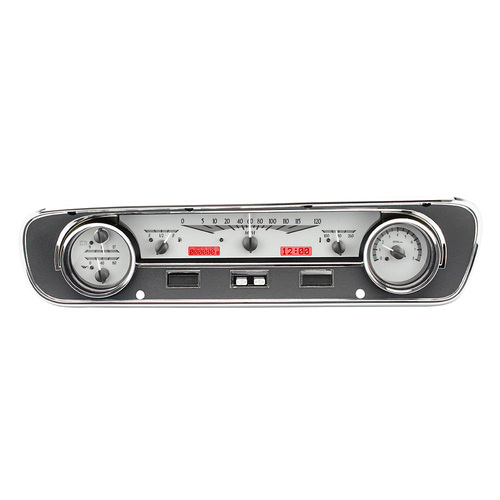 Dakota Digital Gauge, MDX System, 1964-65 Ford Falcon/Mustang, Silver Alloy Style Face, Red Display, Custom