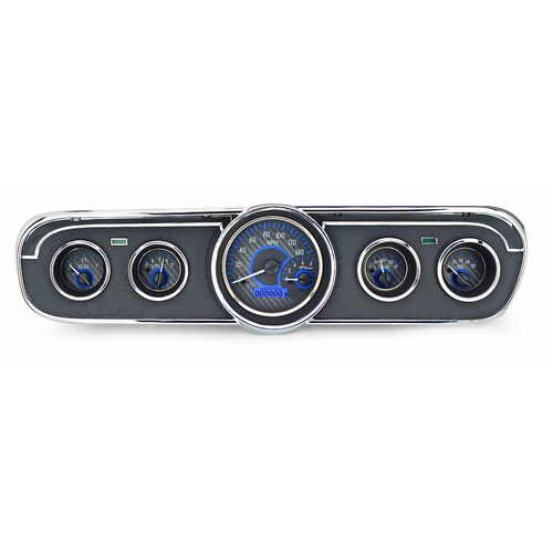 Dakota Digital Gauge, MDX System, 1965-66 Ford Mustang, Carbon Fiber Style Face, Blue Display, Custom