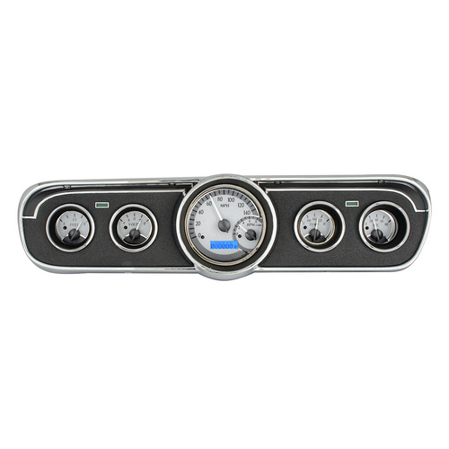 Dakota Digital Gauge, MDX System, 1965-66 Ford Mustang, Silver Alloy Style Face, Blue Display, Custom