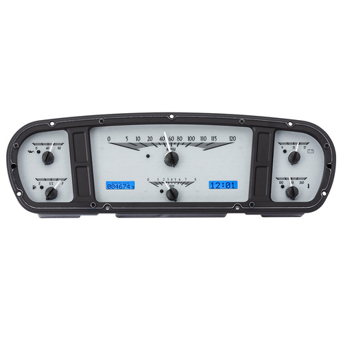 Dakota Digital Gauge, MDX System, 1965-66 Ford Custom Cab Truck, Silver Alloy Style Face, Blue Display, Custom