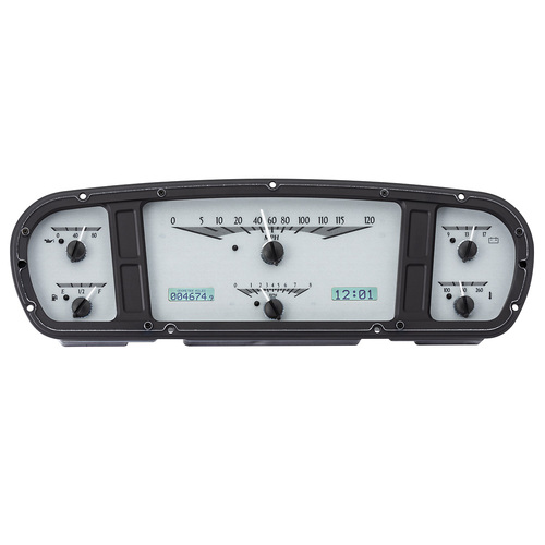 Dakota Digital Gauge, MDX System, 1965-66 Ford Custom Cab Truck, Silver Alloy Style Face, White Display, Custom