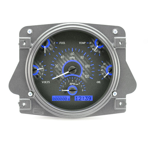 Dakota Digital Gauge, MDX System, 1966-77 Ford Bronco, Carbon Fiber Style Face, Blue Display, Custom