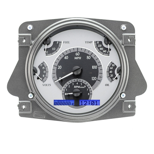 Dakota Digital Gauge, MDX System, 1966-77 Ford Bronco, Silver Alloy Style Face, Blue Display, Custom