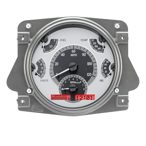 Dakota Digital Gauge, MDX System, 1966-77 Ford Bronco, Silver Alloy Style Face, Red Display, Custom