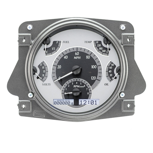 Dakota Digital Gauge, MDX System, 1966-77 Ford Bronco, Silver Alloy Style Face, White Display, Custom