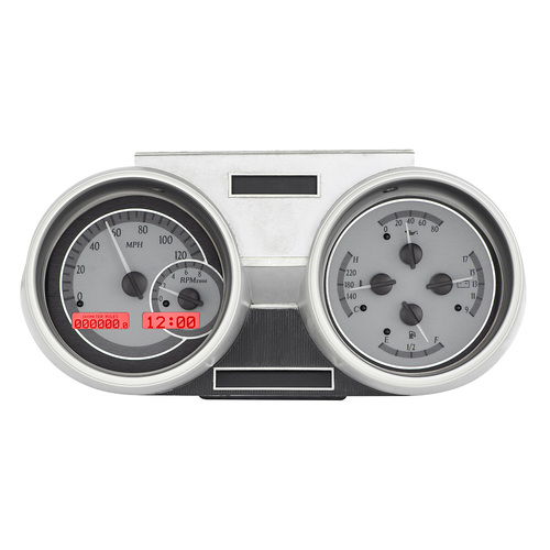 Dakota Digital Gauge, MDX System, 1966-67 Oldsmobile Cutlass, Silver Alloy Style Face, Red Display, Custom