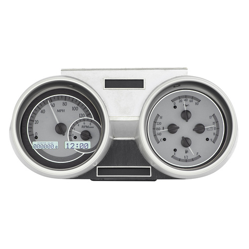 Dakota Digital Gauge, MDX System, 1966-67 Oldsmobile Cutlass, Silver Alloy Style Face, White Display, Custom