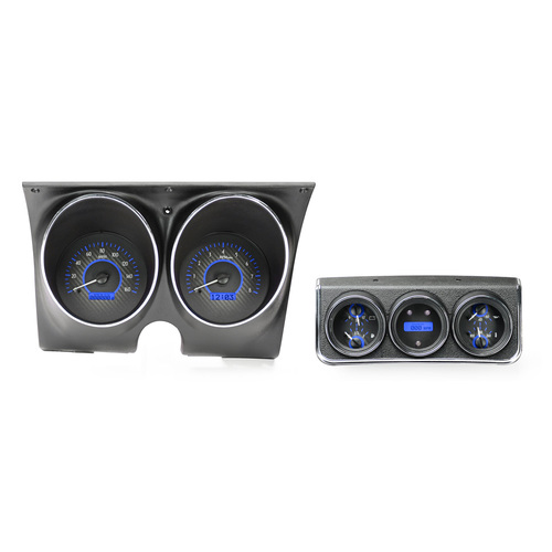 Dakota Digital Gauge, MDX System, 1967 Chevy Camaro w/ Console Gauges, Carbon Fiber Style Face, Blue Display, Custom