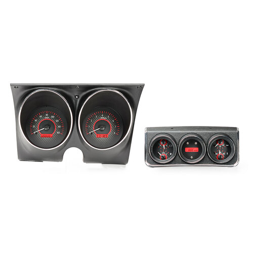 Dakota Digital Gauge, MDX System, 1967 Chevy Camaro w/ Console Gauges, Carbon Fiber Style Face, Red Display, Custom