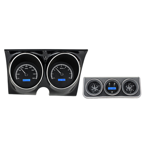 Dakota Digital Gauge, MDX System, 1967 Chevy Camaro w/ Console Gauges, Black Alloy Style Face, Blue Display, Custom