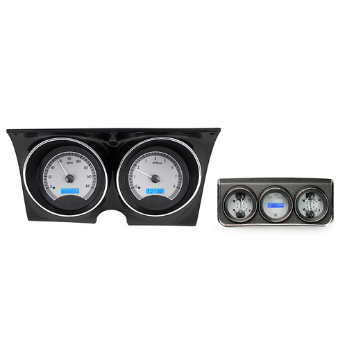 Dakota Digital Gauge, MDX System, 1967 Chevy Camaro w/ Console Gauges, Silver Alloy Style Face, Blue Display, Custom