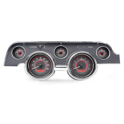 Dakota Digital Gauge, MDX System, 1967-68 Ford Mustang, Carbon Fiber Style Face, Red Display, Custom