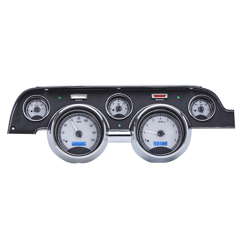 Dakota Digital Gauge, MDX System, 1967-68 Ford Mustang, Silver Alloy Style Face, Blue Display, Custom