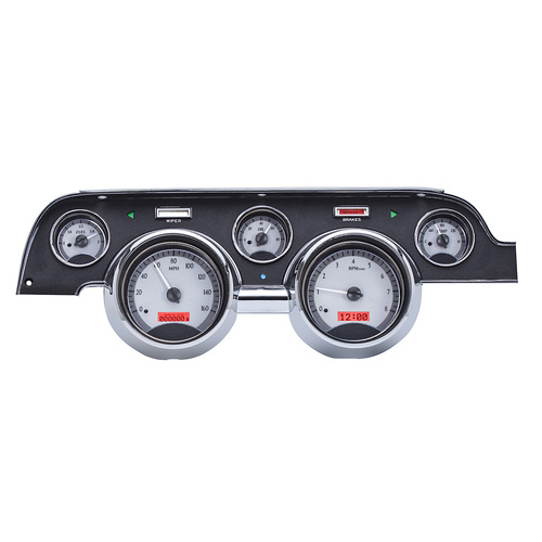 Dakota Digital Gauge, MDX System, 1967-68 Ford Mustang, Silver Alloy Style Face, Red Display, Custom