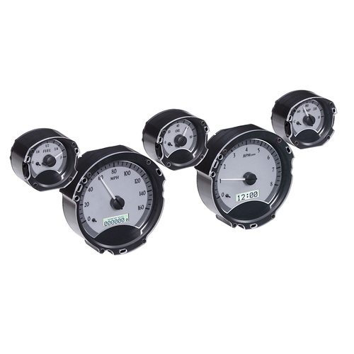 Dakota Digital Gauge, MDX System, 1967-68 Ford Mustang, Silver Alloy Style Face, White Display, Custom