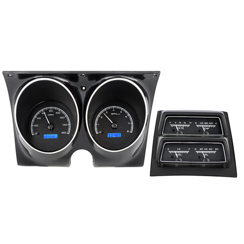 Dakota Digital Gauge, MDX System, 1968 Chevy Camaro w/ Console Gauges, Black Alloy Style Face, Blue Display, Custom