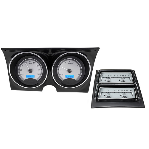 Dakota Digital Gauge, MDX System, 1968 Chevy Camaro w/ Console Gauges, Silver Alloy Style Face, Blue Display, Custom