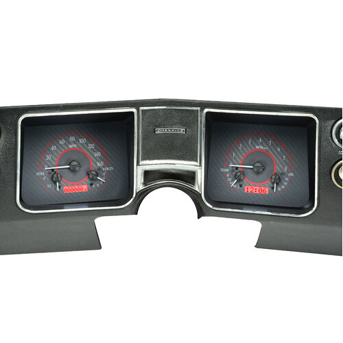 Dakota Digital Gauge, MDX System, 1968 Chevy Chevelle, Carbon Fiber Style Face, Red Display, Custom