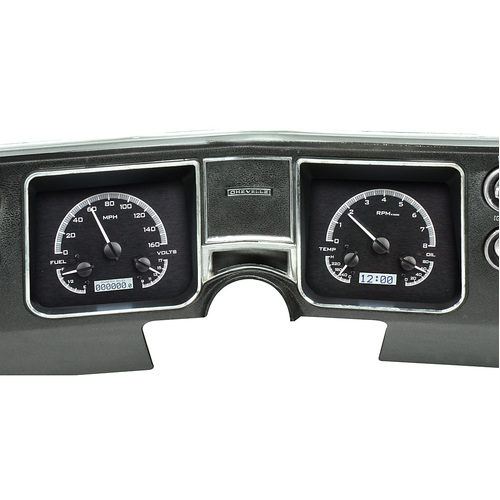 Dakota Digital Gauge, MDX System, 1968 Chevy Chevelle, Black Alloy Style Face, White Display, Custom