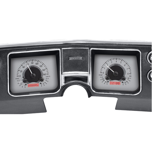 Dakota Digital Gauge, MDX System, 1968 Chevy Chevelle, Silver Alloy Style Face, Red Display, Custom