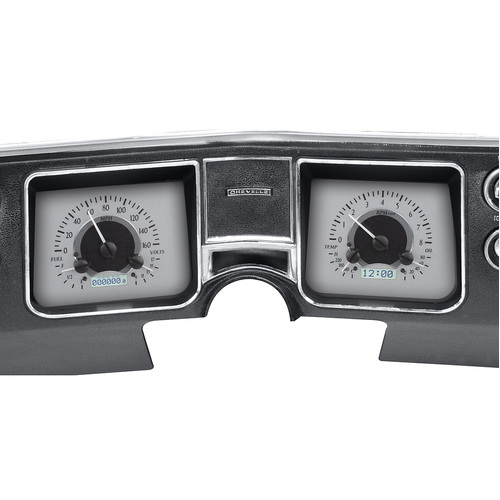 Dakota Digital Gauge, MDX System, 1968 Chevy Chevelle, Silver Alloy Style Face, White Display, Custom