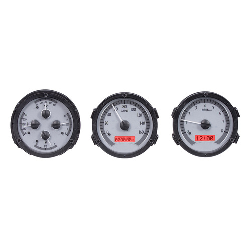 Dakota Digital Gauge, MDX System, 1968-69 Oldsmobile Cutlass, Silver Alloy Style Face, Red Display, Custom