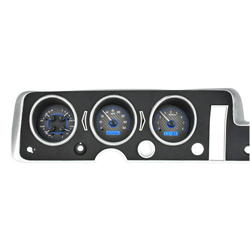 Dakota Digital Gauge, MDX System, 1968 Pontiac GTO, Carbon Fiber Style Face, Blue Display, Custom