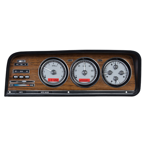 Dakota Digital Gauge, MDX System, 1973-85 Jeep Wagoneer/J-Trucks, Silver Alloy Style Face, Red Display, Custom