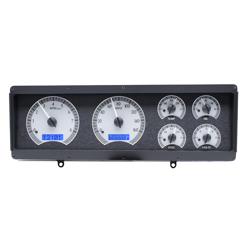 Dakota Digital Gauge, MDX System, 1978-88 Oldsmobile Cutlass, Silver Alloy Style Face, Blue Display, Custom