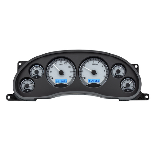 Dakota Digital Gauge, MDX System, 1994-2004 Ford Mustang, Silver Alloy Style Face, Blue Display, Custom