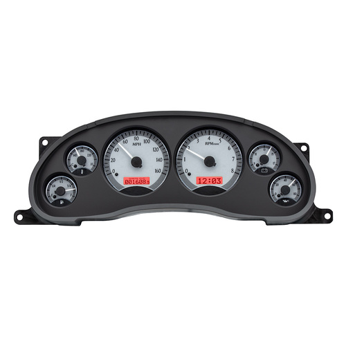 Dakota Digital Gauge, MDX System, 1994-2004 Ford Mustang, Silver Alloy Style Face, Red Display, Custom