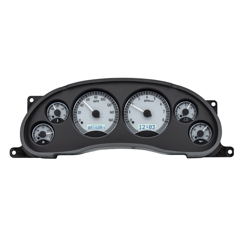 Dakota Digital Gauge, MDX System, 1994-2004 Ford Mustang, Silver Alloy Style Face, White Display, Custom