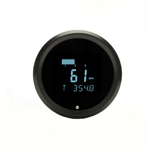 Dakota Digital Gauge, Odyssey Series II, Performance Speedometer, Digital, Round, 3-3/8 in. Diameter, Chrome Bezel, Teal Numerals, Kit