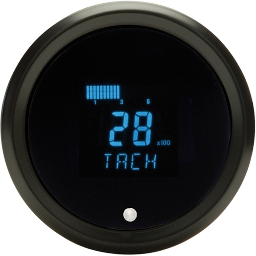 Dakota Digital Gauge, Odyssey Series II, Performance Tachometer, Digital, Round, 350- 17,500 RPM, 3-3/8 in. Diameter, Black Bezel, Teal Numerals, Kit