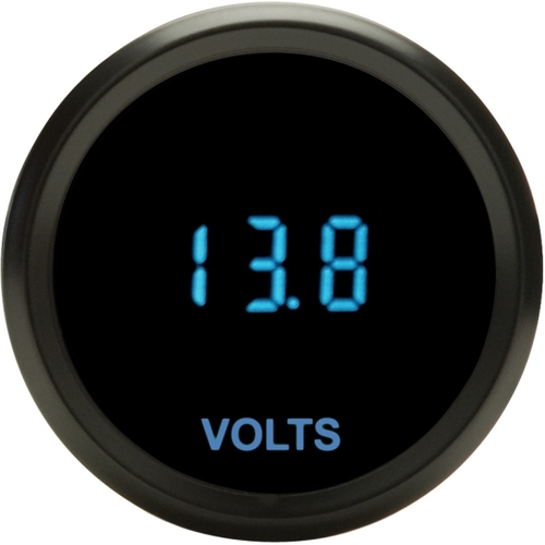 Dakota Digital Gauge, Odyssey Series II, Voltmeter, Digital, 1- 17.0 VDC, 2-1/16 in. Diameter, Chrome Bezel, Teal Numerals, Each