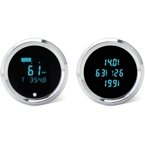 Dakota Digital Gauge, Odyssey Series II, Digital, 3-3/8 in. Diameter, Round, Chrome Bezel, Teal Numerals, Dual