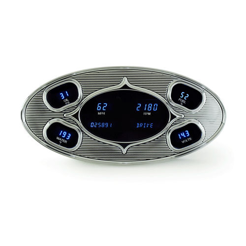 Dakota Digital RetroTech System, 5-Hole, No Wings, 5.875 in. x 12.25 in, Blue or Teal Lenses, Each