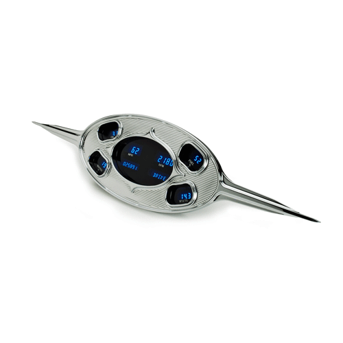 Dakota Digital RetroTech System, 5-Hole, With Wings, 5.875 in. x 23.875 in, Blue or Teal Lenses, Each
