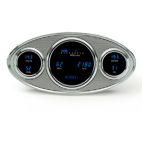 Dakota Digital RetroTech System, 3-Hole, No Wings, 5.875 in. x 12.25 in, Blue or Teal Lenses, Each