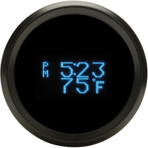 Dakota Digital Gauge, Solarix Series, Digital Clock/ Date/ Temperature, Digital, 2-1/16 in. Diameter, Chrome Bezel, Blue Numerals, Each