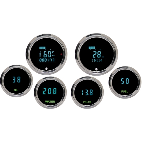 Dakota Digital Gauge, Solarix Series, Digital, Black Bezel, Blue Numerals, 6 pc